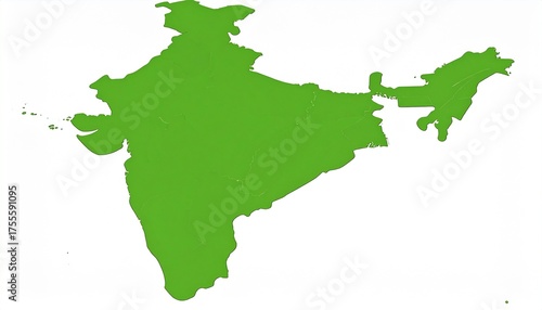 Green India Map Illustration on White Background, Simple Outline of India's Geographic Borders for Design Projects