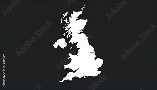 Minimalist Black and White Map of the United Kingdom, Clean United Kingdom Map on Dark Background