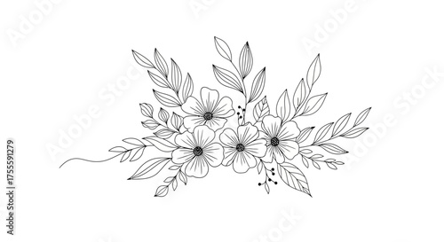 Minimalist black line floral pattern featuring elegant continuous line flowers and leaves. Modern, simple, and perfect for design, decor, or packaging projects.
