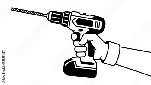 Hand holding a cordless power drill with a drill bit, ready for construction or DIY projects