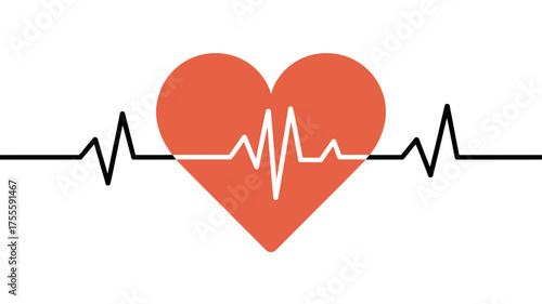 Vibrant heart symbol with a dynamic electrocardiogram line, representing health and life