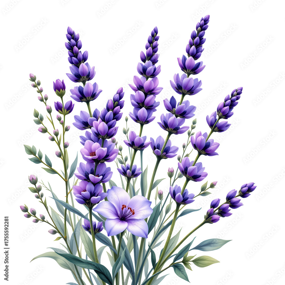 Obraz premium Lush Purple Flower Arrangement with Delicate Blossoms and Greenery