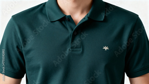 Dark Green Polo Shirt Mockup on Men's Body, Casual Wear