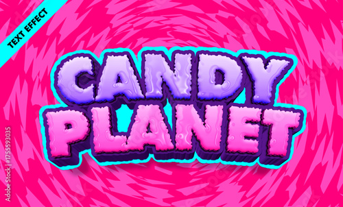 Candy planet editable text effect, bold 3d gooey candy font, sweet kids game title design