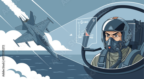 Military aviator operating a sophisticated fighter jet, showcasing aerial precision