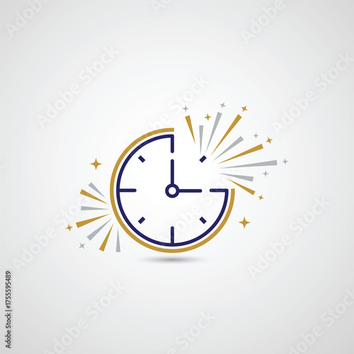 Celebratory Clock Countdown with Sparkles and Fireworks