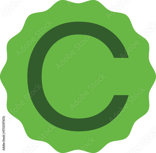 Creative green letter C placed inside a smooth light green circular frame. Clean and modern vector design ideal for educational materials, typography art, logos, and alphabet illustration projects.