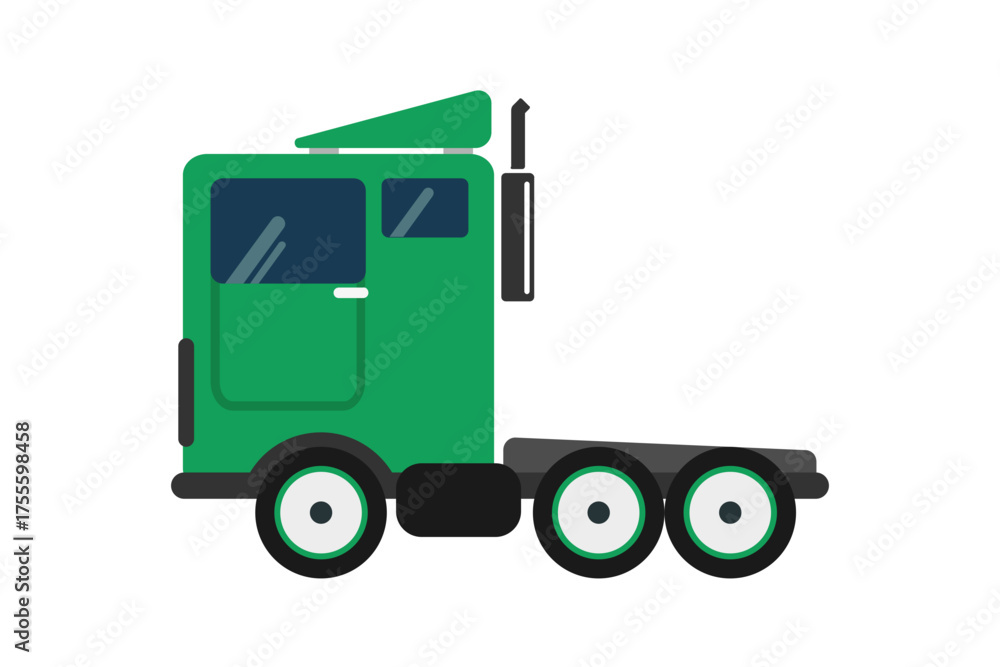 Fototapeta premium Green semi truck flat vector icon