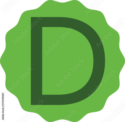 Stylish green letter D placed inside a light green circular frame. Clean and modern EPS vector design ideal for education materials, typography artwork, logos, and creative alphabet illustrations.