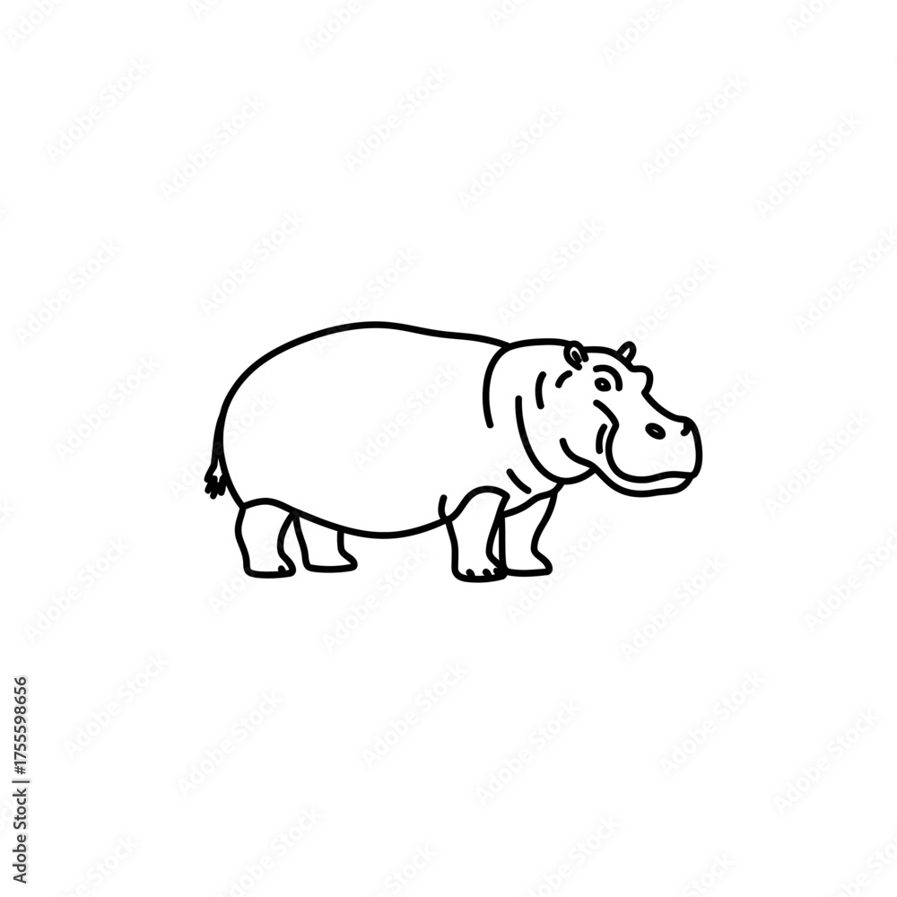 Obraz premium Detailed vector outline icon of a hippopotamus, representing wildlife and the powerful nature of African river animals. A clean graphic symbol for various design projects