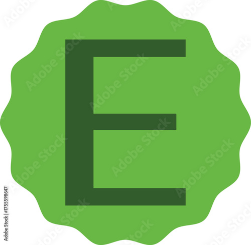 Elegant green letter E placed inside a soft light green circular frame. Modern and clean vector alphabet design perfect for education graphics, typography projects, and creative logo concepts.