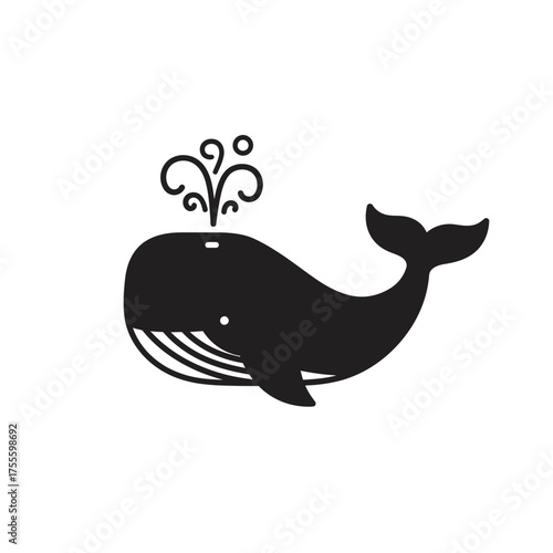 Whale icon, vector illustration of a whale spouting water, beautiful nature theme, isolated on white background, simple design