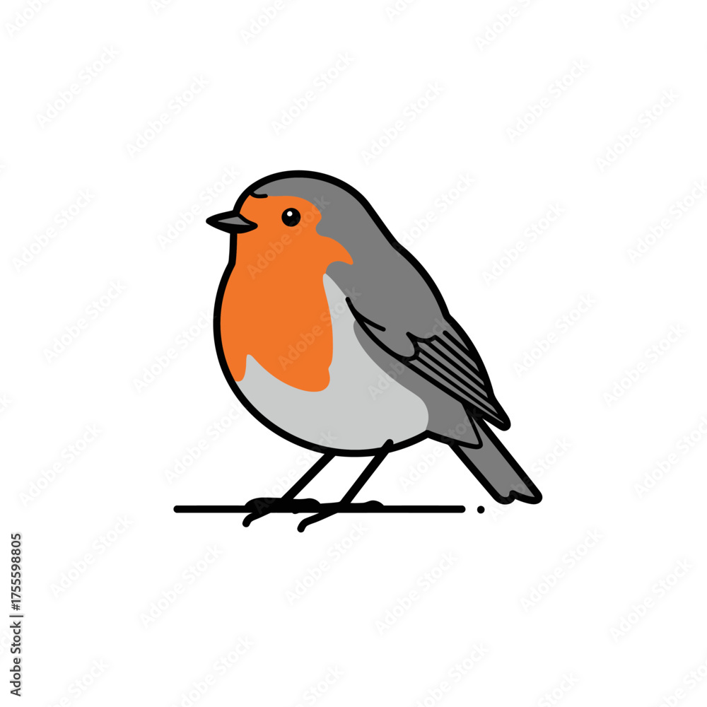 Fototapeta premium Charming European Robin vector nature icon design, perfect for wildlife enthusiasts and various nature-themed projects, featuring a delightful bird illustration, ideal for digital use