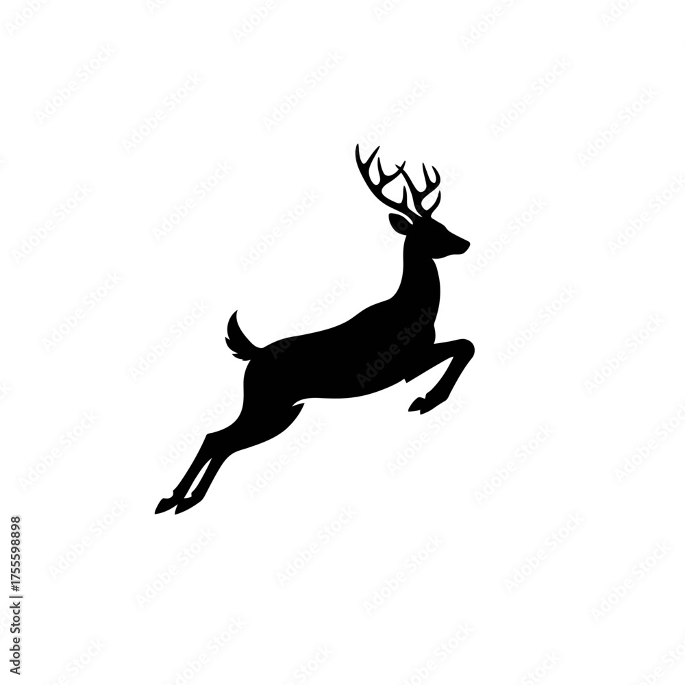 Fototapeta premium Deer icon vector illustration in nature, leaping silhouette, animal icon for design, woodland creatures, wildlife art, forest animal icon for icons