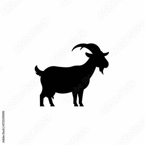 Black silhouette icon of a goat standing in profile, a clean vector illustration representing nature and farm animals, perfect for a variety of uses