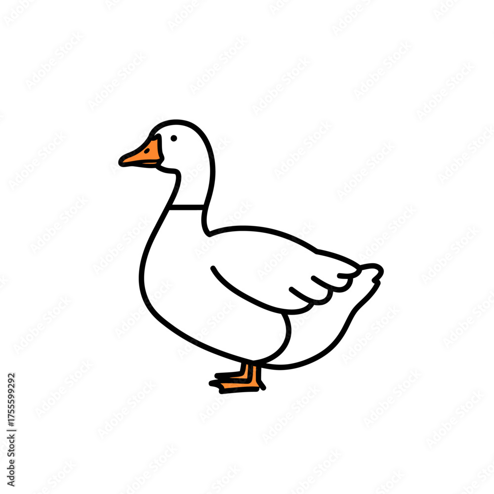 Obraz premium Simple white duck vector icon illustration. Cute domestic bird from nature, a goose or fowl for farm and poultry concepts, isolated on a white background