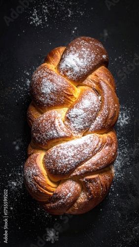 Braided loaf, dusted with snow-like powder. Warm, inviting