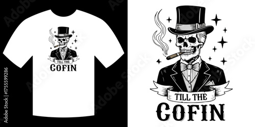 Sarcastic Till the Coffin – Funny Skeleton in Tuxedo T-Shirt Design