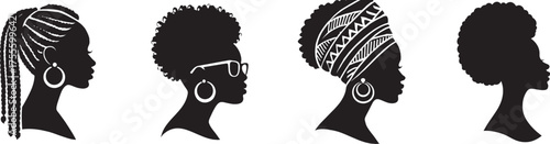 Woman with Afro Hairstyle Silhouette Vector, Female Portrait, Natural Hair Beauty Fashion Illustration