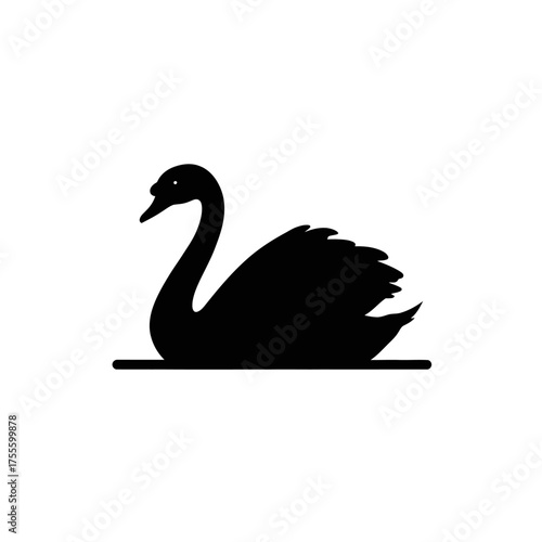 Black swan vector icon representing elegance and nature, a symbol of uniqueness and beauty in the animal kingdom, perfect for graphic design and branding