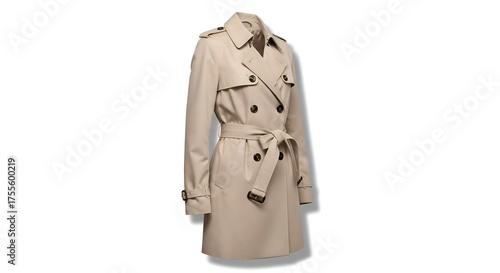 A classic trench coat, isolated on white surface