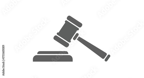 Vector illustration of gray gavel icon, representing justice, law, auction, or judgment