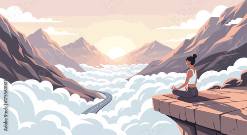 Serene Meditation Above the Clouds: Achieving Mindfulness in Mountain Landscape