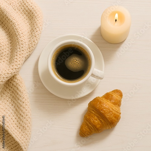 Morning Workspace with Coffee and Croissant