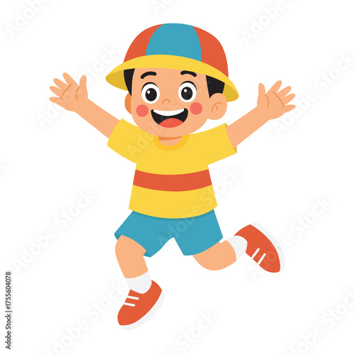 Illustration of joyful boy jumping with arms open