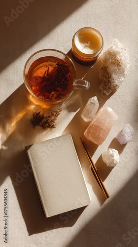 Minimal flat lay of wellness items
