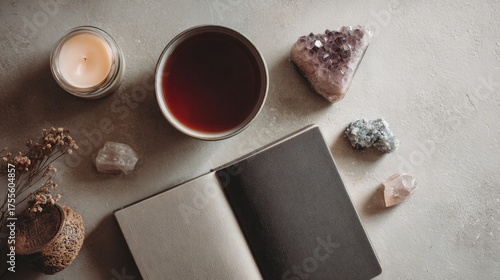 Minimal flat lay of wellness items