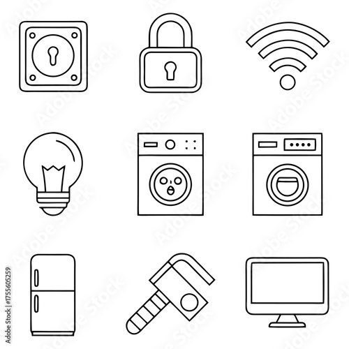 Home appliances smart home icons collection set digital technology devices household automation