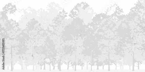 Abstract minimalist forest silhouette in shades of grey and white with a clean white background