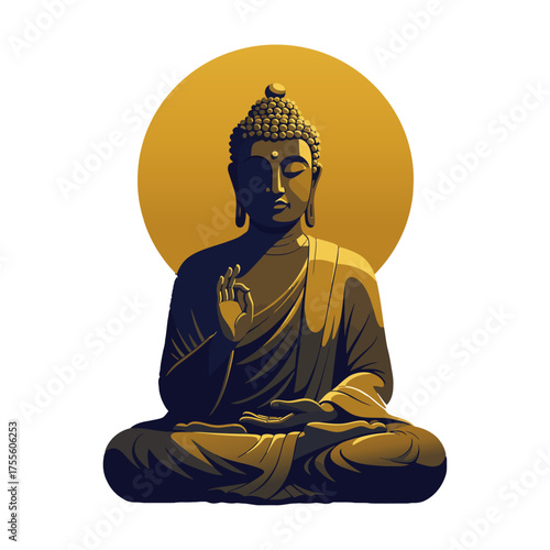 Golden Buddha Meditation Vector Illustration - Spiritual Zen Icon for Peace, Yoga, and Mindfulness
