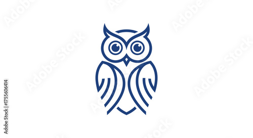 A stylized owl illustration with blue lines on a white background in a minimalist design style