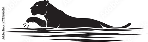 Graceful silhouette of a black panther swimming through water dynamic wildlife scene