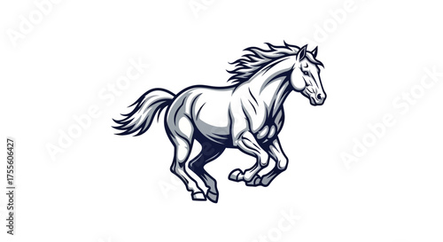 Illustration of a white horse running with a flowing mane and tail on a white background image