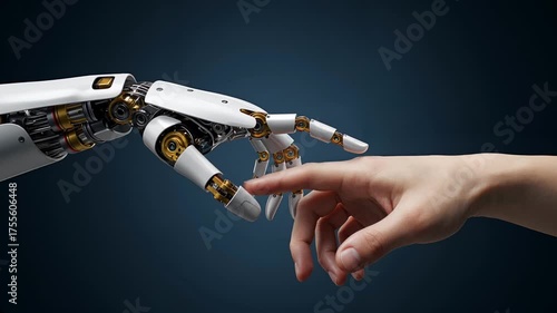 Human and Robot Hand Connection – Futuristic Symbol of AI and Humanity