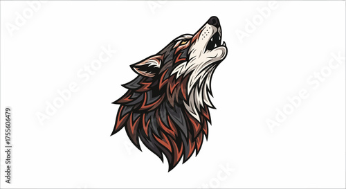 Illustration of a howling wolf with detailed fur texture on a white background in a cartoon style