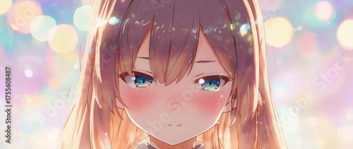 A cute close-up of a grumpy anime girl pouting with puffed cheeks. This expression is perfect for conveying annoyance or stubbornness in a lighthearted way.