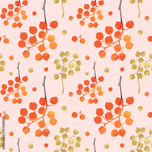 Fall seamless pattern with berries. Autumn background.