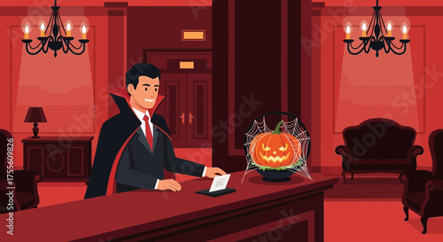 Spooky Reception: Halloween Celebration with a Vampire Check-In at Gothic Hotel