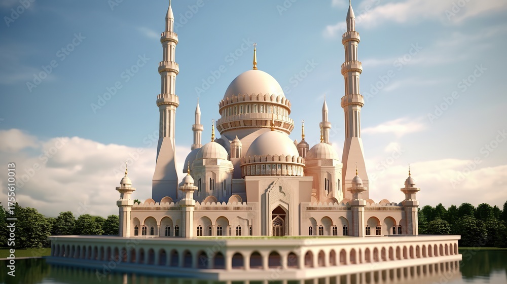 Fototapeta premium Magnificent islamic architecture of a grand mosque with domes and minarets