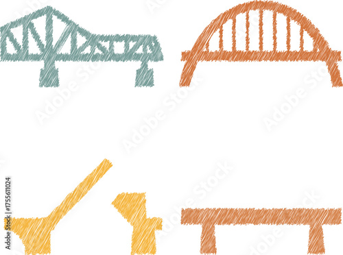 Mixed bridge icons with arch span and cantilever shapes