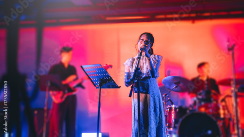 asian woman singer on stage good vibes live performance vocalist singing city pop music at live house