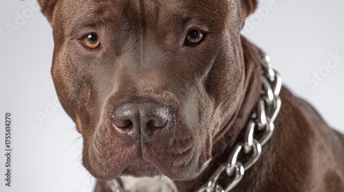 Brown Pitbull Dog with Chain Collar