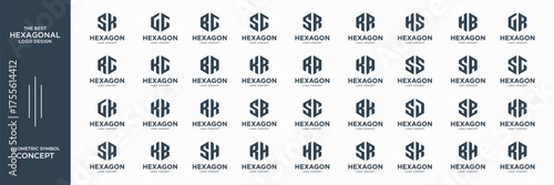 set of letter hexagon logo concept. geometric logo for business branding.