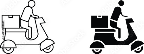 delivery man riding  icon vector graphic illustration  with white background flat hand made icon fill icon .