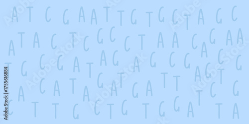 DNA Code background, genetic letters A, T, G, C on blue surface.