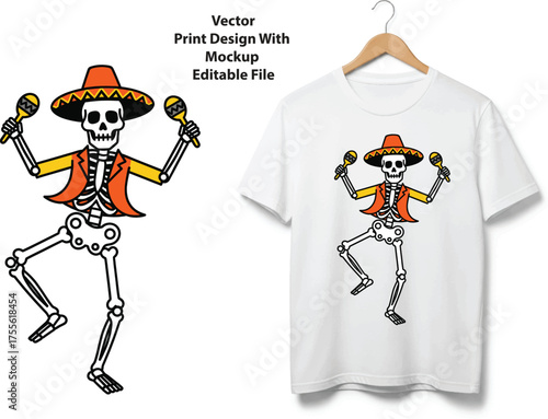 Dia de los muertos skeleton wearing festive sombrero and serape vector illustration vector